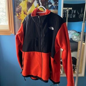 Retro Northface Denali jacket, orange, full zip fleece, men’s XL